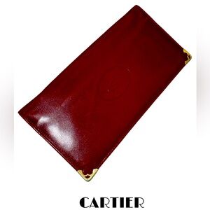 Cartier Burgundy Leather Long Wallet with Gold Corner Hardware